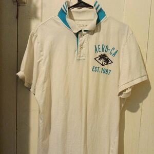 Aeropostale White and Blue Men's Polo Shirt